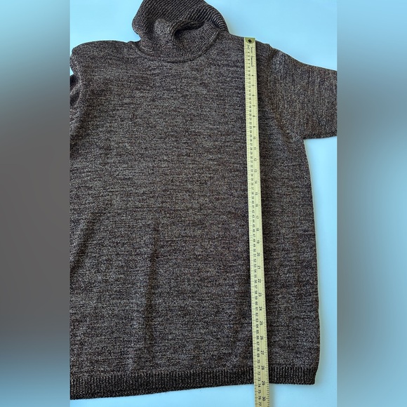 Vintage 80s MJ Carroll Brown Sparkle Metallic Knit Retro Cowl Neck Sweater Large - Picture 5 of 6